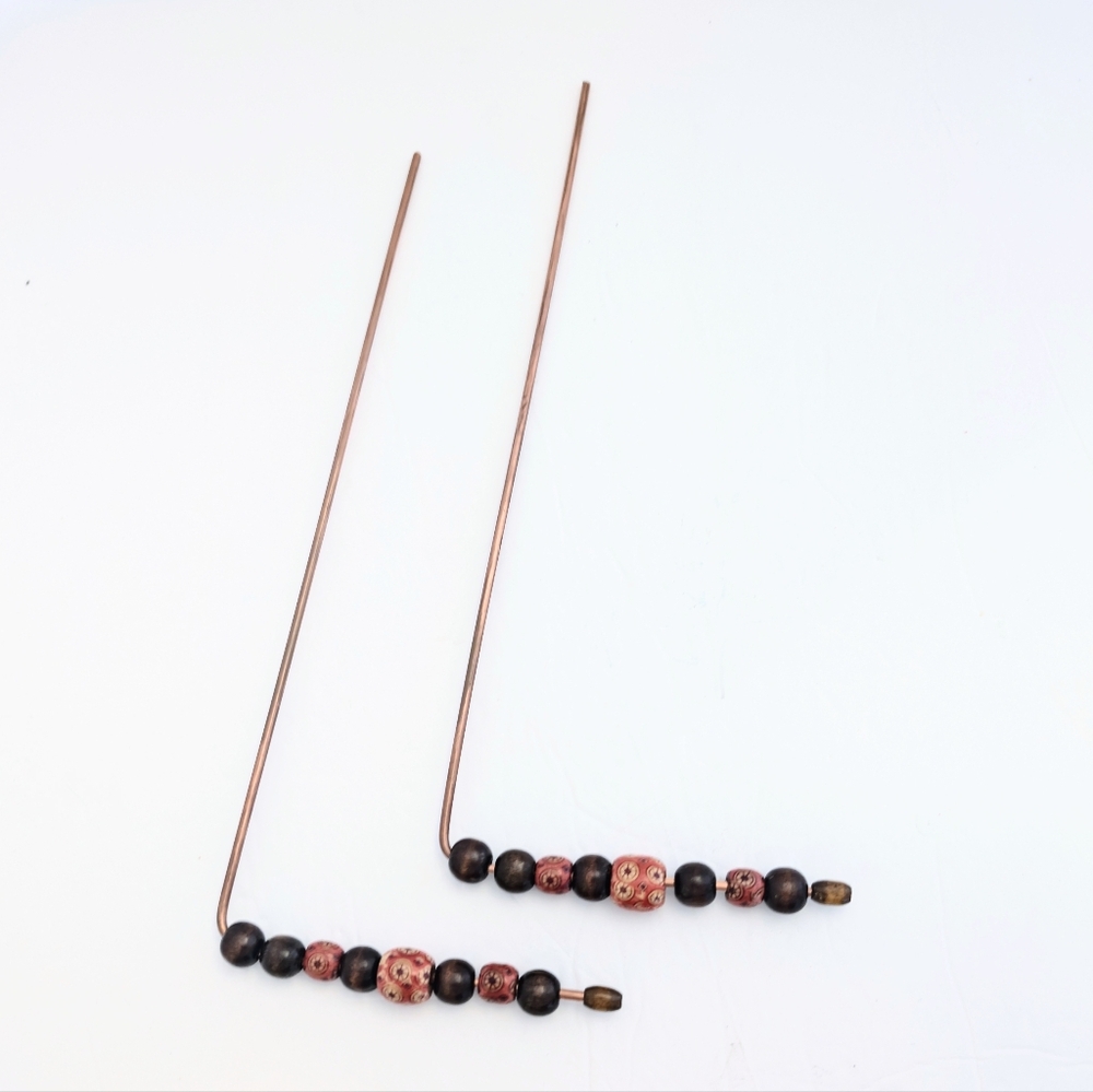Handcrafted Copper Dowsing Rods Beaded Handles Divination Energy 13"